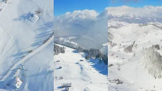 #SateleMunților: Iarna pe culoarul Rucăr-Bran între Bucegi și Piatra-Craiului (Filmare aeriană 4K)