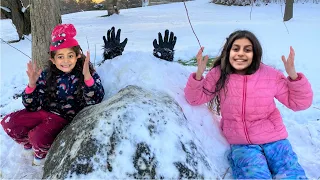 Deema and Sally with Monster in the snow stories