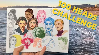 100 Heads Challenge | Art Travel Vlog 🌱 Draw with me on my trip!