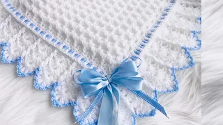 Snowdrop baby blanket pattern #2 with beautiful  extended fan border by Crochet for baby