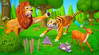 Lion vs Tiger Fight for the Baby Deer | 3D Cartoon Wild Animals Attacks  | Latest Lion King vs Tiger