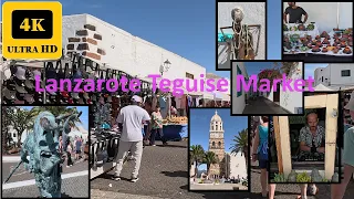 Teguise (Sunday) Market in Lanzarote Spain 4K Walking