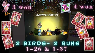 Angry Birds 2 Tower of Fortune, Nautical Hats. 2 Birds, 2 Runs,  3 & 4 hats won, 1-26 & 1-37. 🍀