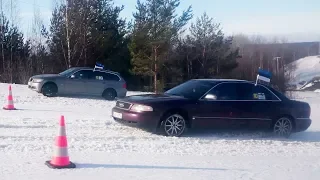 Audi A8 D2 4.2 Quattro vs BMW 330xd E91 uphill drag race @ snow