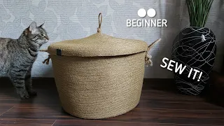 How To Sew Storage Basket | Easy Jute Basket Tutorial | Zigzag Technique | ALENKA DIY