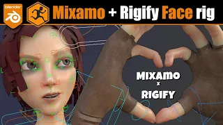 Blender: Mixamo Control rig + Rigify face rig