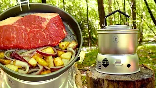 Trangia Outdoors Cooking: Steak, Potatoes & Asparagus with wild Garlic