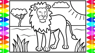 How to Draw a LION for Kids 🦁🧡💛💚LION Drawing and Coloring Pages for Kids