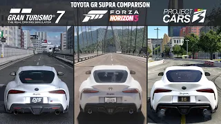 Gran Turismo 7 vs Forza Horizon 5 vs Project Cars 3 - Toyota GR Supra Comparison (Graphics / Sound)