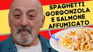 Spaghetti with gorgonzola and smoked salmon