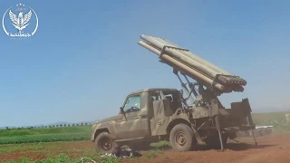 14 charging MLRS rockets from the Grad based on the pickup Toyota