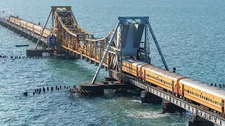 Tirupati express crosses the Pamban bridge with Utkrisht rake.