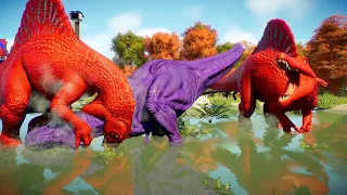 RED SPINO vs T-REX COLOR PACK vs SPIDERMAN INDOMINUS BATTLE ROYALE - Jurassic World Evolution 2