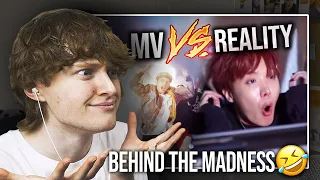 BEHIND THE MADNESS! (BTS Music Videos vs Reality | Reaction/Review)