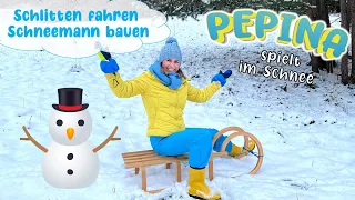 ⛄️ Spielen im Schnee | Schneemann bauen & Schlitten fahren mit Pepina 🔍