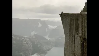 Hiking in Norway: Preikestolen (Pulpit Rock) in the rain.