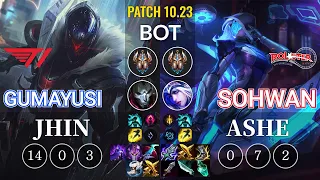 T1 Gumayusi Jhin vs KT SoHwan Ashe Bot - KR Patch 10.23