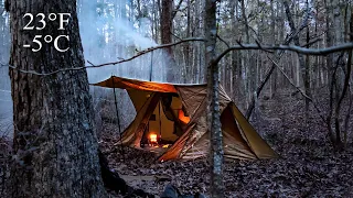 Winter Hot Tent Camping In Freezing Temperatures