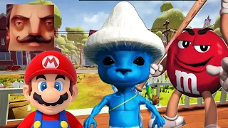 Hello Neighbor - My New Neighbor Blue Smurf Cat (Shaylushay) M&M's Red Banana Mario Gameplay