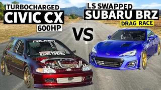 LS Swapped Subaru BRZ vs 650hp Honda Civic CX Drag Race // THIS vs THAT