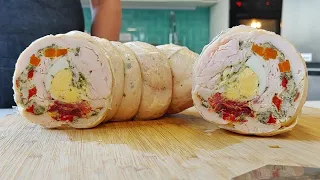 The recipe that triumphs at Christmas. Rolled stuffed chicken.