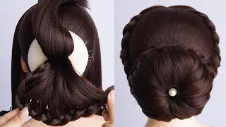 Lace Braided Donut Bun Hairstyle For Women Wedding - Classic Bridal Updo Hairstyle