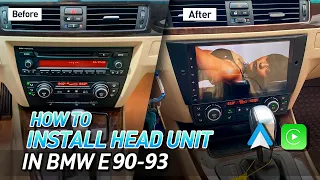How to install a 9" CarPlay head unit on BMW E90.
