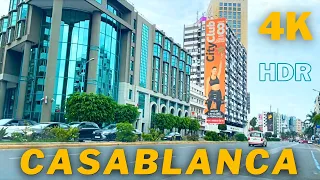 [ 4k HDR ] The city of Casablanca in a new look | Morocco 🇲🇦 driving downtown | person walking