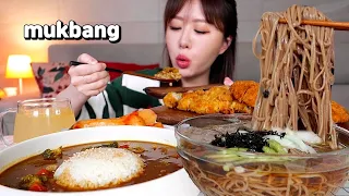 화끈하게 매운 카레, 시원한 메밀소바, 직접 만든 돈까스, 총각 김치 먹방♥️ Spicy curry, Buckwheat Soba Noodles MUKBANGㅣASMR