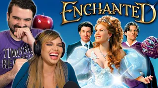 ENCHANTED IS THE PERFECT SATIRE! Enchanted Movie Reaction FIRST TIME WATCHING! NO HAPPY EVER AFTERS