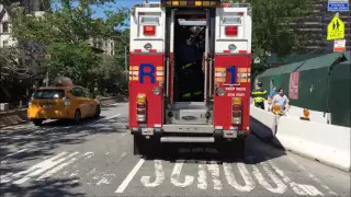 FDNY RESCUE 1 RESPONDING URGENTLY TO A CONFINED SPACE TRENCH RESCUE ON WEST 80TH IN MANHATTAN, NYC.