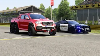 Mercedes-Benz X-Class Carlex EXY Monster X 6X6 vs Ford Mustang Boss 302 Police at Monza Full Course