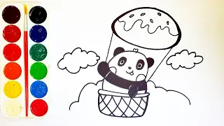 We draw and paint together. Drawing lessons for children. Painting. Coloring book We draw a panda.