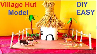 how to make village hut model making using cardboard and waste materials | DIY crafts | howtofunda