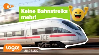 Deshalb gibt es erstmal keine Bahnstreiks mehr | logo! Nachrichten vom 26.03.2024