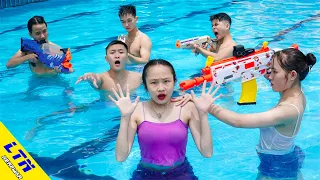 LTN Nerf War : Two SEAL GO SWIMMING NERF & Delta Force T Nerf Guns Fight Rich Girls Team