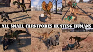 ALL (SMALL) CARNIVORES EATING HUMAN | JURASSIC WORLD EVOLUTION 2