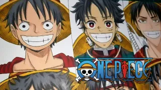 Drawing Monkey D. Luffy in different Anime Styles | One Piece ワンピース