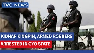 (VIDEO) Police Parade Armed Robbers, Kidnap Kingpin In Oyo State