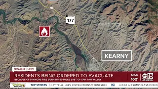 Simmons Fire prompts evacuations near Kearny, AZ