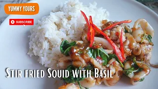 Stir fried squid with Thai Basil