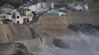 Massive waves from Storm Freya in Porthleven Cornwall