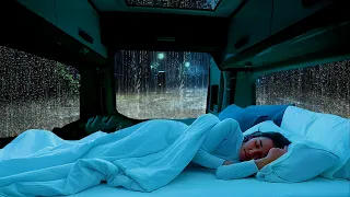 Deep Sleep with Rain by the Camping Car Window in the Foggy Forest At Night - 10 Hours HEAVY RAIN