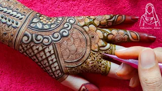 Very Beautiful Detailed Back Hand Mehndi Design || Beautiful Semi Bridal Henna Design For Hand