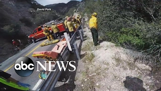 Motorcyclist survives cliffside crash caught on camera