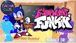 Murder Drones React to FNF Gamebreaker DX | Breaker Bundle | Sonic.Exe | Gacha Club Reaction