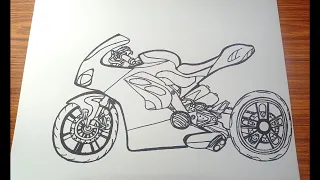 How to draw a Motor Bike. Motor bike drawing tutorial.