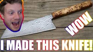 Making a Damascus steel Bunka knife with elm handle