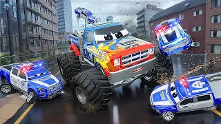 Road Rage Unleashed: Giant Monster Truck vs. Police Showdown! | Epic Police Car Chases