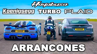 Koenigsegg vs Tesla Plaid vs Turbo Hayabusa: ARRANCONES